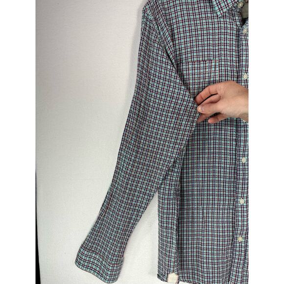 Carbon 2 Cobalt Mens Button Up Shirt Plaid Blue Red Longsleeve Size Large - Picture 9 of 11